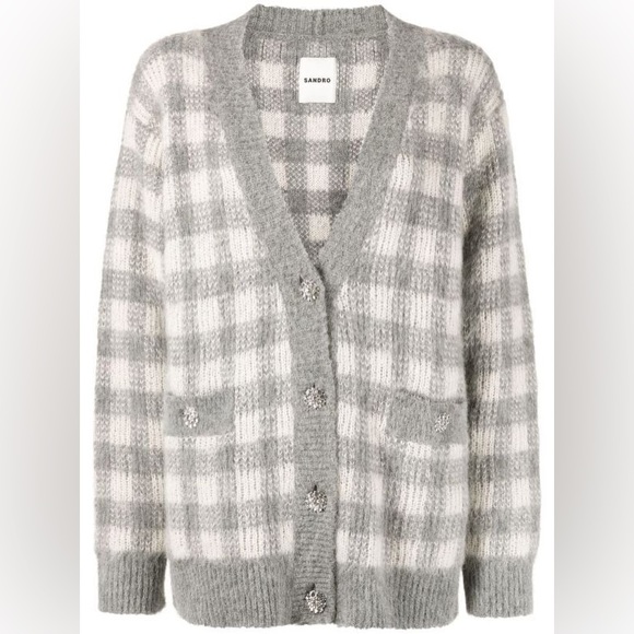 Ontario plaid-check crystal-button cardigan! - Picture 2 of 8